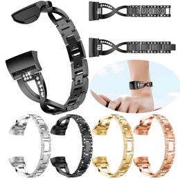 Watch Band for Fitbit Charge 3 Bands Replacement Stainless Steel Metal Wrist Strap Bling Rhinestone Bracelet for Fitbit Charge 3