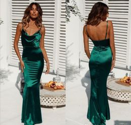 Sexy Backless Spaghetti Mermaid Dark Green Prom Dress Long Sheath Cheap Evening Party Gowns Custom Made Pageant Dress
