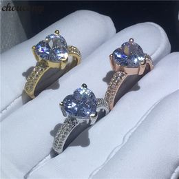 choucong 3 colors Heart shape Ring 3ct Diamond 925 Sterling Silver Engagement Wedding Band Rings for women Jewelry Gift