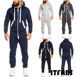 Fashion Mens Jumpsuits One Piece Pants Hooded Trouser Romper Sport Men Solid Cotton Casual Rompers Male Jumpsuits Clothing