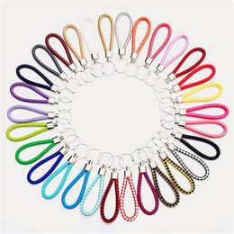 30colors PU Leather Braided Woven Keychain Rope Rings Fit DIY Circle Pendant Key Chains Holder Car Keyrings Jewellery accessories in Bulk