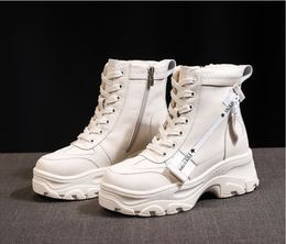 Hot Sale-Women Shoes Fall Winter Women Martin Boots Thick Cross-tied Side Zipper Martin Boots Casual Platform Mujer Snow Boots