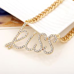 Wholesale- luxury designer exaggerated metal chain diamond letter KISS pendant short choker statement necklace for woman
