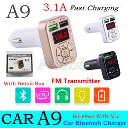 Universal FM Adapter A9 Bluetooth Car Charger FM Transmitter with Dual USB Adapter Handfree MP3 Player Support TF Card With Retail Package