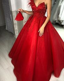 Aso Ebi 2020 Arabic Red Sheer Neck Evening Lace Beaded Prom Dresses Sexy Cheap Formal Party Second Reception Gowns ZJ227