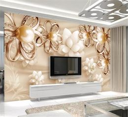 Photo Wallpaper 3d Golden Pearl Flower Luxury Jewellery Living Room TV Background Bound Wall Painting Wallpaper