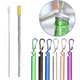 Reusable Stainless Steel Drinking Straw keychain Foldable retractable metal straw Collapsible tube for With Brush Tip