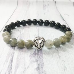 MG0370 8 mm Labradorite Stacking Bracelet Black Tourmaline Lion Head Bracelet for Men Wonderful for Creativity Jewellery