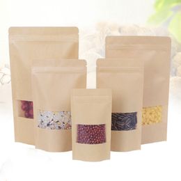 50pcs High Quality Thick Tear Notch Zip Lock Storage Pouch Stand Up Kraft Paper Bag For Herb Coffee Bean