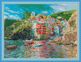 The seaside town Handmade Cross Stitch Craft Tools Embroidery Needlework sets counted print on canvas DMC 14CT /11CT