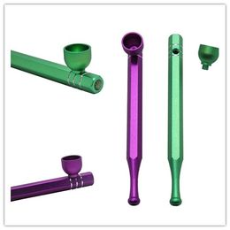 Metal Smoking Herb Pipes Aluminium Alloy Herbal Hand Spoon Pipe Mini Straight Pipe Detachable Cleaning Aluminium Alloy Long Cigarette pipe