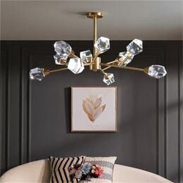 New Nordic modern all copper led crystal chandelier living room lamp dining room pendant lights living room all copper pendant lamps