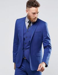New Design Slim Fit Blue Groom Tuxedos Peak Lapel Center Vent Groomsmen Mens Wedding Dress Excellent Man Suit(Jacket+Pants+Vest+Tie) 379