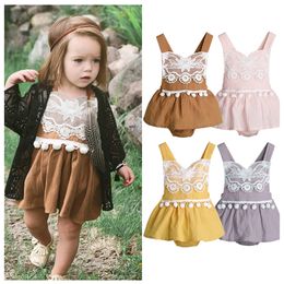 Summer Baby Rompers Cotton and Linen Solid Colour Sling Triangle Climbing Clothes Baby Dress Jumpsuits Clothing 0-2T M1565