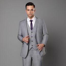 Groom Tuxedos Light Grey/Burgundy/Navy Blue Groomsman Wedding 3 Piece Suit Popular Men Business Prom Jacket Blazer(Jacket+Pants+Tie+Vest)278