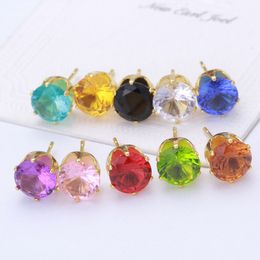 Luxury 18K Gold Plated Stud Earrings 10 colors Candy Crystal CZ Diamond Earring For Women Girls Fashion Jewelry Gift in Bulk