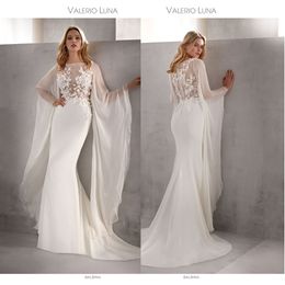 Modest Valerio Luna Mermaid Wedding Dresses Jewel Long Sleeve Lace Applique Wedding Gown Sweep Train robe de mariée