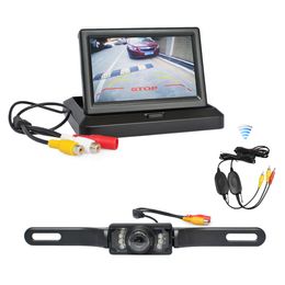 DIYKIT Wireless Parking System 5inch Foldable Rear View Monitor Car Monitor Waterproof IR Night Vision Rear View Car Camera