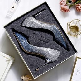 2019 Classic Style Woman Shoes Women Stiletto Sequined Cloth Pumps Women Shoes Pointed Toe Dress Party