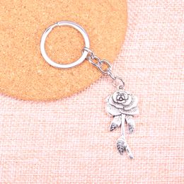 New Keychain 42*19mm rose flower Pendants DIY Men Car Key Chain Ring Holder Keyring Souvenir Jewellery Gift