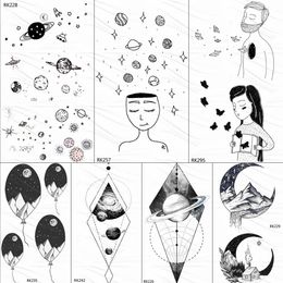Ommgo Univers Planètes Tatouages Temporaires Mignon Pour Enfants Autocollant Noir Body Art Tattoo Bras Fausse étoile étoile Sur Mesure Pour Enfant