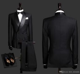 Mens Suits Black Groom Tuxedos Shawl Lapel Slim Fit Bridegroom Formal Wear Best Mens Suit For Weddings (Jacket+Pants)