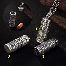 925 Sterling Silver Tube Locket Pendant Buddhist Antique Shurangama Mantra Vajry Pestle Amulets Talismans Urn Necklace Om Mani Padme Hum