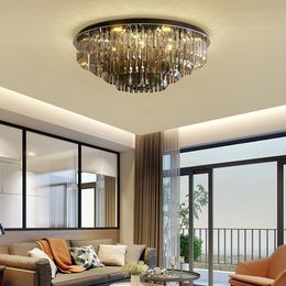 New Design Modern Round Crystal Chandelier Ceiling Lights Smoky Crystal Chandeliers Lighting Led Ceiling Lamps For Living Room Bedroom
