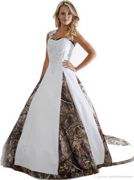 Camo Satin Wedding Dresses With Appliques Ball Gown Long A-Line Sweetheart Beaded Lace Up Plus Size Wedding Party Bridal Gowns Real