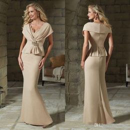 Champagne Elegant Mermaid Mother of the Bride Dresses Long Floor Length Pleats Mother of Groom Dress Evening Gowns Formal Dress vestidos