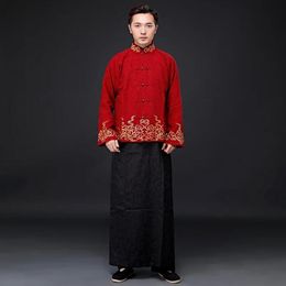 Film and television troupe costume cotton linen jacket+ long gown Rich young master costume men performance Old Shanghai beach Costume tang