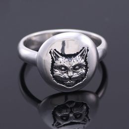 S925 sterling silver ring Retro cat head sterling silver ring Personality fashion punk style couple ring