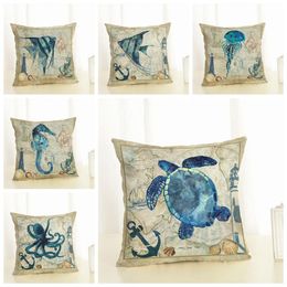 vintage sea horse cushion cover ocean fish octopus funda cojin starfish turtle jellyfish sofa chair chair throw pillow case