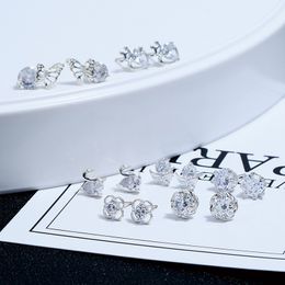 Wholesale-Weekly Ear Nail Temperament Combination Set Korean Edition Drilled Swan Crown Earrings Creative Gift Box