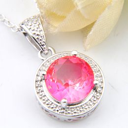 new luckyshine 5 pcs lot 1010 mm pink pendant necklace bicolored tourmaline women silver chain pendant necklace party holiday gift