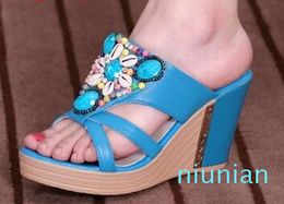Hot Sale-new summer slippers sandals women shoes wedges high heel Luxury Rhinestone women sandal shoes