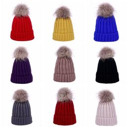 Cute Baby Pompon Hat Children Outdoor Winter Warm Knitted Cap Girls Boys Casual Travel Solid Colour Beanies Hat Head Warmed Caps TLZYQ1339