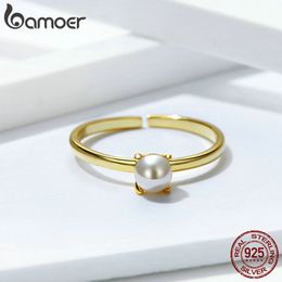 Wholesale-- Sterling Silver White Pearl 24k Gold Colour Open Finger Rings for Women Korean Style Fine Jewellery Gift