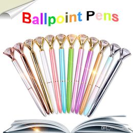 Big Diamond Crystal Ballpoint Pens School Office Promotion Gift Metal Gem Ballpoint Pens 28 Colors Student Pen With Large Diamond DH1260 T03