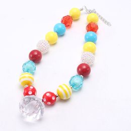 Newest Kids Girls Baby Beads Necklace With Water Drop Pendant Child Chunky Bubblegum Necklace Colorful Chunky Jewelry