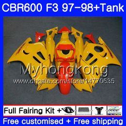 Bodys +Tank For HONDA CBR600FS CBR 600F3 CBR 600 F3 FS 97 98 290HM.29 CBR600RR CBR600F3 1997 1998 CBR600 F3 Light yellow frame 97 98 Fairing