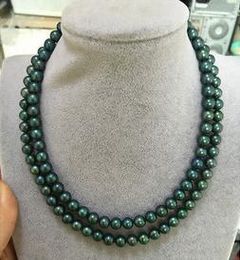 Wholesale double strands 9-10mm tahitian peacock green pearl necklace 18 inch 19 inch 14k gold clasp