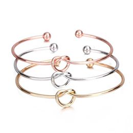 Metal Zinc Alloy Rose Gold Colour Tie Knot Bracelet Bangles Simple Twist Cuff Open Bangles Jewellery Adjustable Bangle For Women Jewellery GB1571