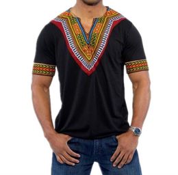 2019 Europa und Amerika Mode Afrikaner National Wind Print V-Ausschnitt Kurzarm T-Shirt Tops Herren Tops T-Shirt