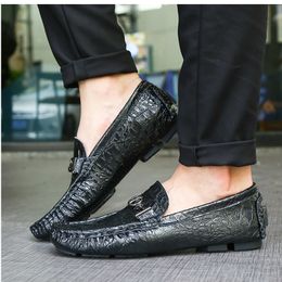 Hot Sale- Brand Big Plus Size 38-50 Mens Crocodile Style Loafers Genuine Leather Flats Fashion Slip On Driving Shoes