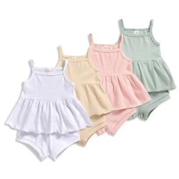 Baby Girl Clothes Set Solid Infant Girls Suspender Dresses Shorts 2pcs Sets Breathable Children Outfits Boutique Baby Clothing 4 Colours 5368