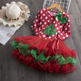 2019 new design baby girls christmas party prom skirts polka dots trees printed girl tutu dress cake layer mesh dresses for x'mas days