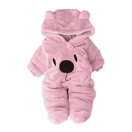 Newborn Girl Boy Fleece Hooded Romper Plush Jumpsuit Winter Warm Outfits WL