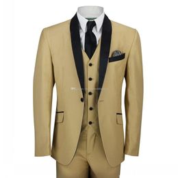 Real Photo One Button Back Vent Groom Tuxedos Shawl Lapel Men Wedding Party Groomsmen 3 pieces Suits (Jacket+Pants+Vest+Tie) K150