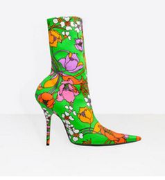 Hot Sale-Retro Floral Print Stretch Fabric Bootie Women Pointy Toe Covered Heel Boot Sexy Stiletto Ankle Boots Slip On Shoes Woman